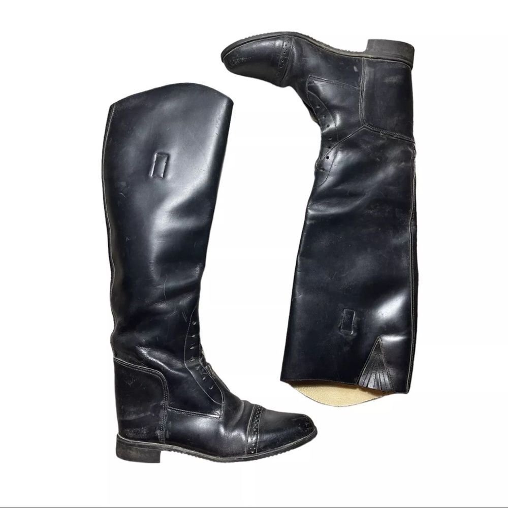 vintage black leather amazonas womens high calf biker equestrian boots READ